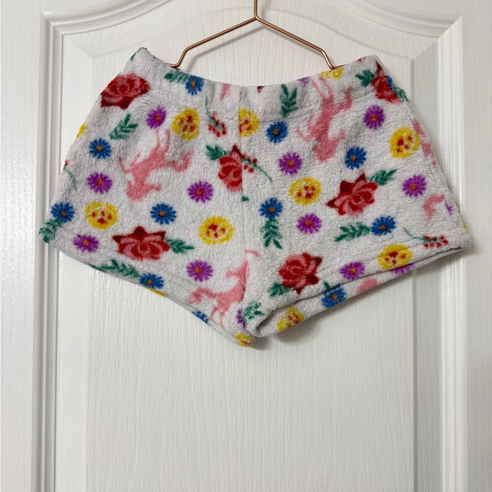 Spirit untamed off white pajama shorts colorful floral horse print fleece size 4